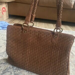 Elegant Brown leather Woven Handbag